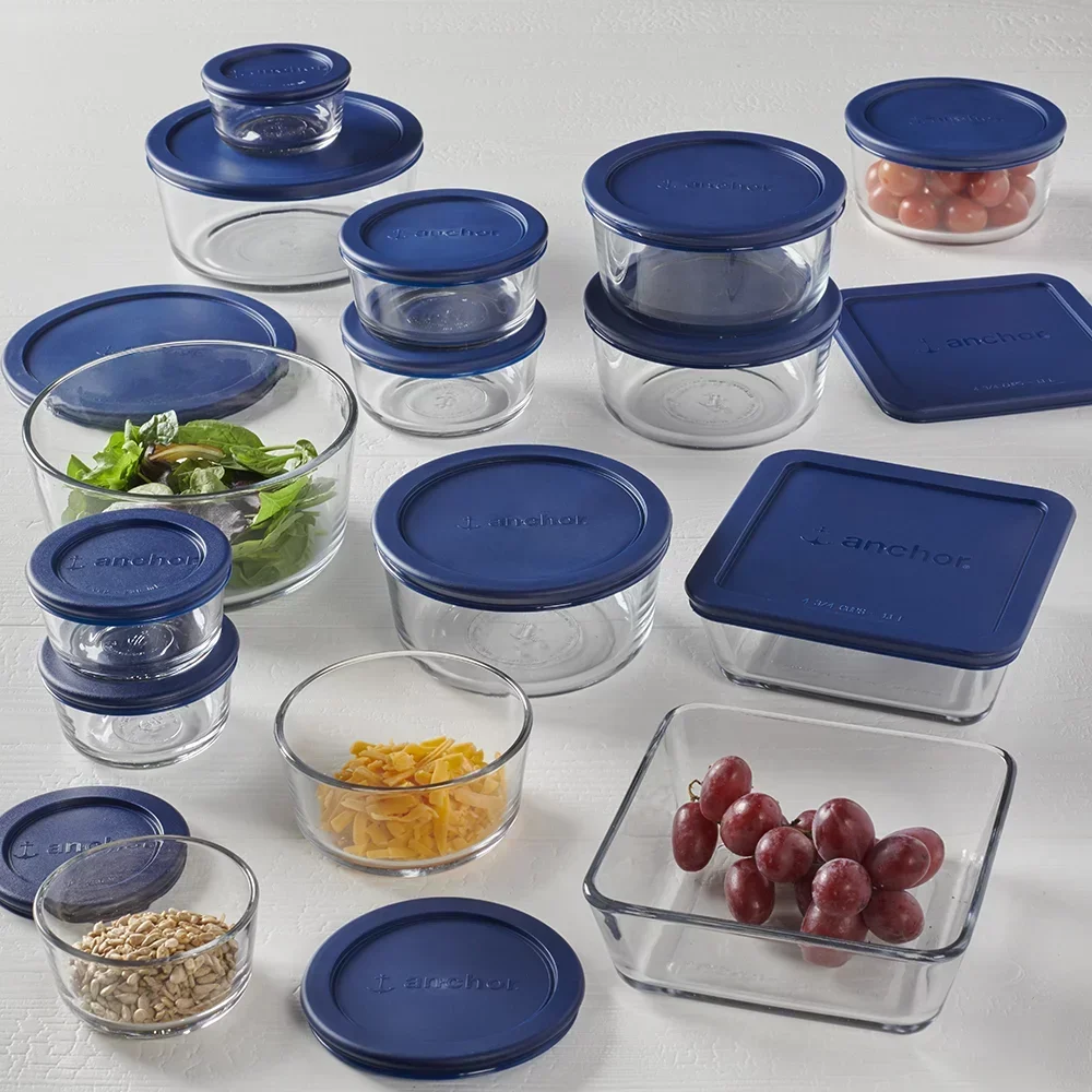 Kitchen Organizer Clear Glass Storage 30 Piece Set With Navy Lids Food Storage Containers Kitchen Organizer - Image 4