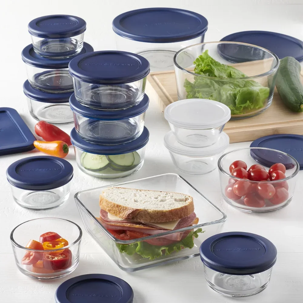 Kitchen Organizer Clear Glass Storage 30 Piece Set With Navy Lids Food Storage Containers Kitchen Organizer - Image 6
